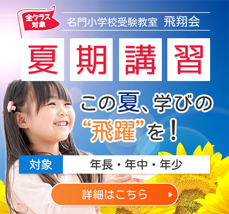 夏期講習　学年・発達段階に合わせたカリキュラム！現在、年長・年中・年少のお子様対象